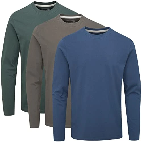 3 Pack Long Sleeved Plain Crew Neck T-Shirt (3XL, Dark Essentials 31 (0822))