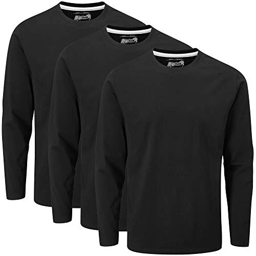 3 Pack Long Sleeved Plain Crew Neck T-Shirt (M, Black (0822))