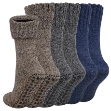 3 Pack Non Slip Grip Socks, Anti Slip thermal Cotton Socks for Men and Women, thick Bed Knitted Chunky Socks in Winter, Unisex Warm Socks UK4-8