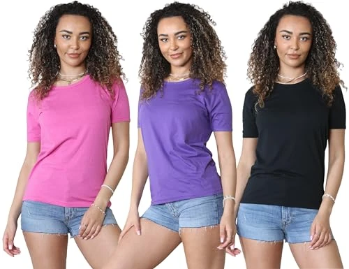 3 Pack Women's Classic-Fit Short-Sleeve Crewneck T-Shirt Plain Cotton T-Shirt Multipacks S-X