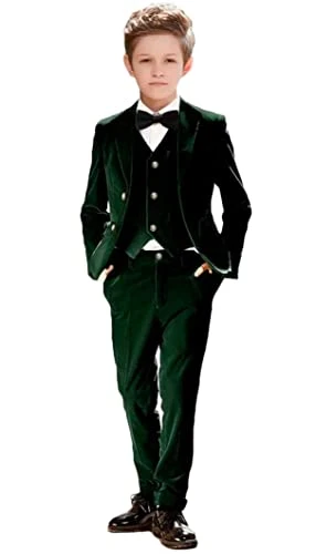 3 PC Velvet Boy Suit Notch Lapel Jacket Vest Pants Boys Party Suit Wedding Tuxedos Boys Formal Suit 