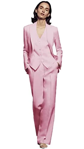 3 PC Women Suit for Work Professional Regular Fit Formal Suits Notch Lapel Business Suit Pink M