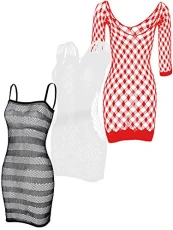 3 Pieces Fishnet Dresses Mesh Lingerie Fishnet Hollow Fishnet Sleepwear for Women Favor (Black, White, Red) 3 Pieces Fishnet Dresses Mesh Lingerie Fishnet Hollow Fishnet Sleepwear for Women Favor (Black, White, Red)