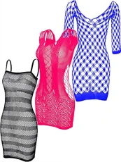 3 Pieces Lingerie Fishnet Sleepwear Fishnet Dress Fishnet Hollow for Women Favor (Black, Rose Red, Blue) 3 Pieces Lingerie Fishnet Sleepwear Fishnet Dress Fishnet Hollow for Women Favor (Black, Rose Red, Blue)