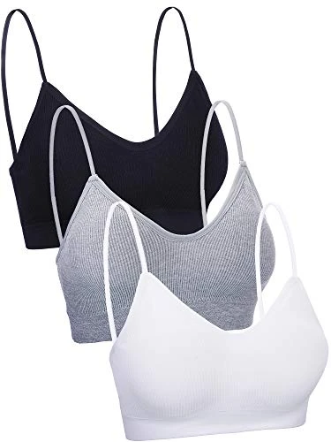 3 Pieces V Neck Tube Top Bra Seamless Padded Camisole Bandeau Sports Bra Sleep Bra with Elastic Straps, L - XL, Color Set 1