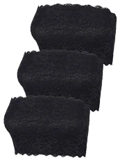 3 Pieces Women's Floral Lace Tube Top Bra Bandeau Strapless Bras Seamless Stretchy Chest Wrap (Black,X-Large) 3 Pieces Women's Floral Lace Tube Top Bra Bandeau Strapless Bras Seamless Stretchy Chest Wrap (Black,X-Large)