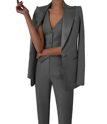 3 Pieces Women's Suit Set Notch Lapel Slim Fit Blazer Vest Pants Suit Sets for Wedding Prom Business