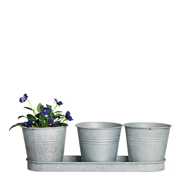3 Pots On A Tray - Grey