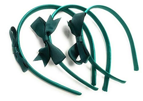 3 x School Hair Bows on Headbands Alice Bands Uniform Colours Bow Headband Set (Green)