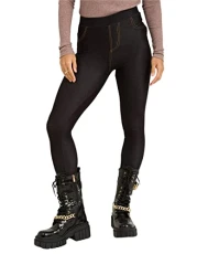 3350-BLK-SM: Mid Rise Denim Look Leggings, Black (Summer Leggings), M-L