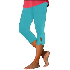 3/4 Leggings Women's Summer Sports Jogging Bottoms High Waist Sports Trousers Cotton Opaque Yoga Trousers Short Plain Sports Leggings Elastic Waist Yoga Trousers Casual Slim Fit Running