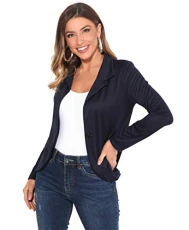 3558-NVY-18: Smart Ponte Tailored Jersey Slim Fitted Office Jacket Coat Blazer Party Summer Navy