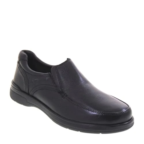 36822 Men's Loafers in Black or Brown Leather Casual Model. A Comfortable Footwear Suitable for All Occasions. Autumn Winter, Black, 9 UK