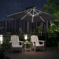 3m Square Cantilever Garden Parasol with LED Light - Grey
