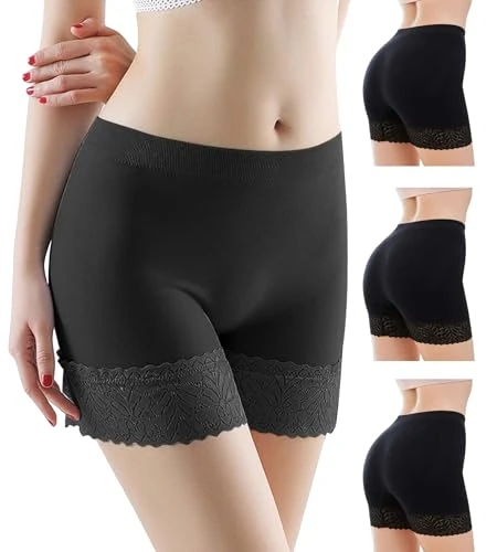 3PACK Slip Shorts for Women Under Dress Comfortable Control Panty Body Shaper One SIze Fit S M L, Black*3, One Size