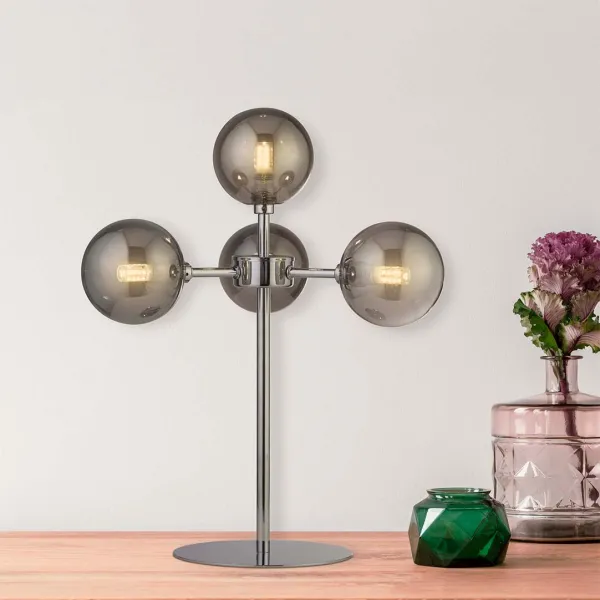 4 Light Chrome Table Lamp With Smoke Glass Shades - Size One Size - Silver
