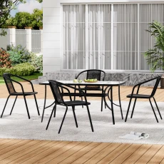 Person Rectangle Dining Set with Parasol Hole - Black