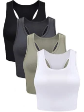 4 Pieces Basic Crop Tank Tops Sleeveless Racerback Crop Sport Cotton Top for Women (Black, White, Grey, Olive Green, S) 4 Pieces Basic Crop Tank Tops Sleeveless Racerback Crop Sport Cotton Top for Women (Black, White, Grey, Olive Green, S)