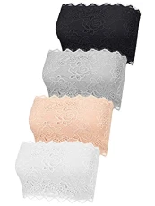 4 Pieces Lace Bandeau Bra Tube Top Bra Stretchy Strapless Bandeau for Women Girls Favor (XL, Color Set 1) 4 Pieces Lace Bandeau Bra Tube Top Bra Stretchy Strapless Bandeau for Women Girls Favor (XL, Color Set 1)