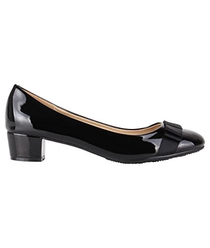 4241-BLK-7: Low Heel Patent Bow Pumps , 7 UK, Black