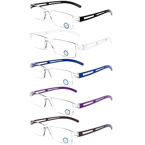 5-Pack Anti Blue Light Blocking Reading Glasses Rectangular Clear Lens Rimless Frame UV Protection Anti Digital Eye Strain Computer Glasses for Men/Women +3.0