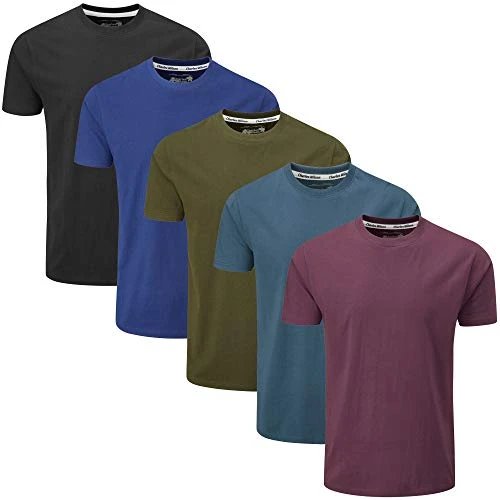 5 Pack Plain Crew Neck T-Shirt (Large, Dark Essentials 43)