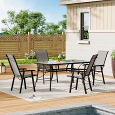 Pcs Rectangular Dining Table Chair Set with Parasol Hole - Black