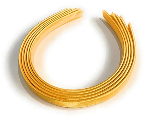 5 x 15mm Thick Plain Satin Headbands Pack School Girls Alice Hair Band DIY Headband Set UK (Mustard 