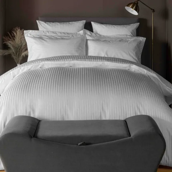 540TC Hotel Suite Satin Stripe Duvet Cover Set Superking Platinum - Grey