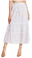 554M Solid Embroidered Gypsy/Bohemian Mid Length Cotton Skirt - White/One Size 554M Solid Embroidered Gypsy/Bohemian Mid Length Cotton Skirt - White/One Size