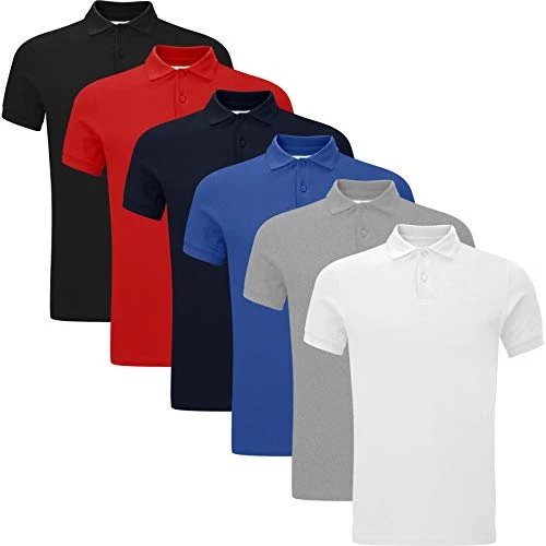 6 Pack Adults Pique Polo Casual Summer/Activewear Tops, Pack of 6 Shirts, L