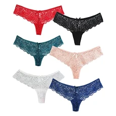 6 Packs G-Strings & Thongs Women Sexy Lace G String Panties Silky Comfy Lace Low Rise Briefs Bikini Underwear Ladies Panties Multi Pack Underpants Hipsters Outfits Sale