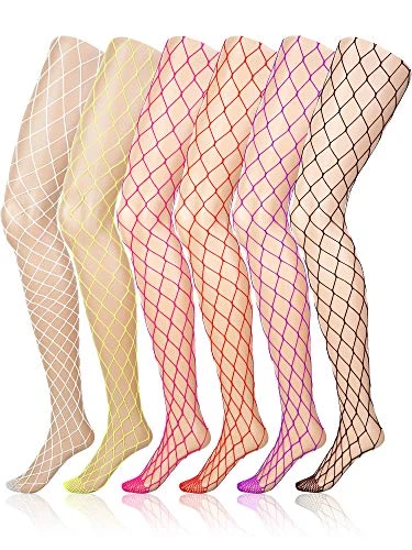 6 Pairs Fishnet Stockings Women's High Waist Lace Tights for Girls Ladies (Multicolored)