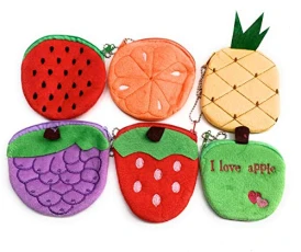 6 x Cute Girls Soft Plush Fruit Coin Wallet Pouch Money Purse Party Bag Filler Gift Set
