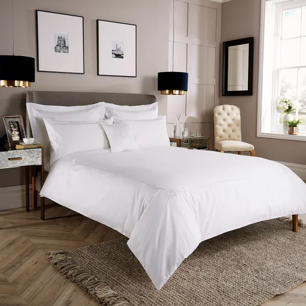 600TC Corner Motif Double Duvet Cover White