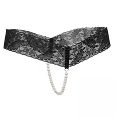 6x Crotchless Lace Pearls Thong - Black, As Described