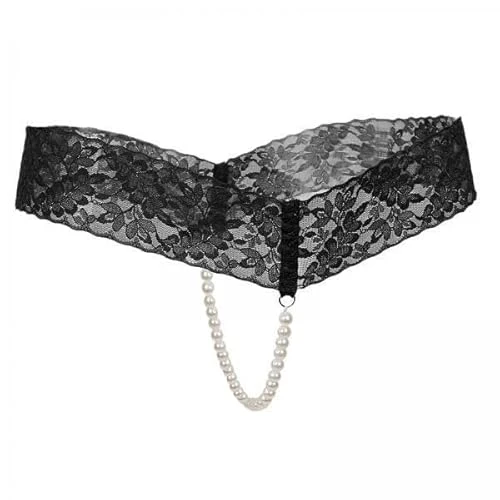 6x Crotchless Lace Pearls Thong - Black, As Described