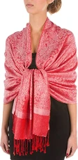70" x 28" Paisley Self-Design Shawl/Wrap/Stole - TulipRed 70" x 28" Paisley Self-Design Shawl/Wrap/Stole - TulipRed