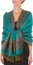 70inch x 28inch Border Pattern Double Layer Woven Pashmina Feel Shawl / Wrap / Stole - Sea Green(Size: One Size) 70inch x 28inch Border Pattern Double Layer Woven Pashmina Feel Shawl / Wrap / Stole - Sea Green(Size: One Size)