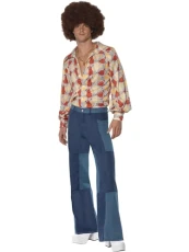 70s Deluxe Flared Trousers, Mens, Blue, L - Size 42 inch-44 inch 70s Deluxe Flared Trousers, Mens, Blue, L - Size 42 inch-44 inch
