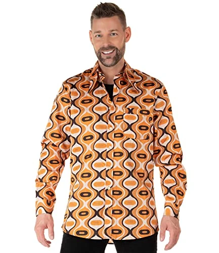 70s Party Shirt Retro Orange - Men's Party Shirt in 70s Style - Long Sleeve Party Shirt with Orange 