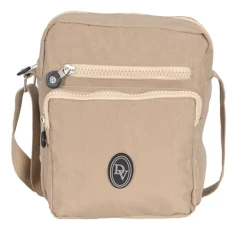 73 Small Two Section Women’s Zipper Crossbody Nylon Water Resistant Ladies Unisex Travel Bag (Beige)