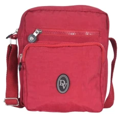 73 Small Two Section Women’s Zipper Crossbody Nylon Water Resistant Ladies Unisex Travel Bag (Red)