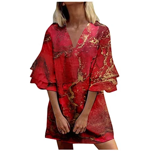 80s Fancy Dress for Women Smocked Dress Women Women Lace Dress for Party Cocktail Casual Midi Sundress with Pockets High Slit Formal Dresses Short Skirt Bodycon Dress,Vermilion,XXL