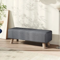81cm Wide Rectangular Linen Ottoman Footstool Wooden Legs - Grey
