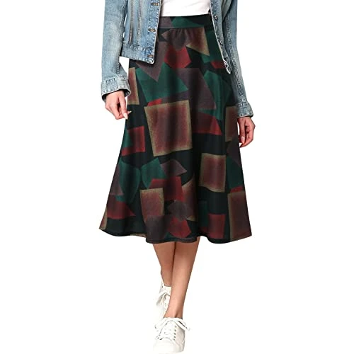 A-line skirt pleated skirt women's midi women's fashion print skirt pockets elastic waist long A-shaped skirt wool skirt short, a, L