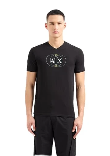 A | X ARMANI EXCHANGE Men's Regular Fit Cotton V Neck Center Logo Tee T-Shirt, Black, XXL