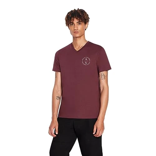 A | X ARMANI EXCHANGE Men's Slim Fit V Neck Pima Cotton Logo Tee, Vineyard Wine, S, Vineyard Wine, S