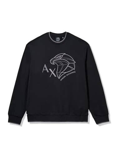 A | X  Men's Large Central Eagle Logo Crewneck Sweatshirt, Black, Black, M