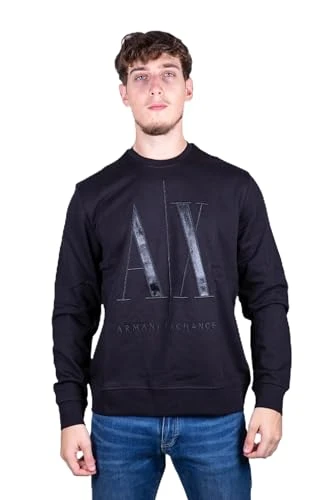 A | X  Men's Metalic Icon Embroidered Crewneck Sweatshirt, Black/Black, XXL